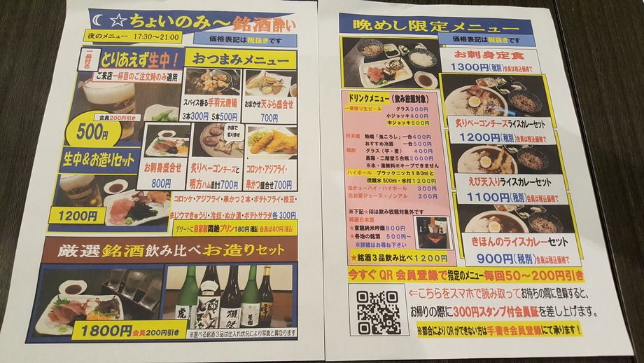 ちょいのみ・晩飯メニュー