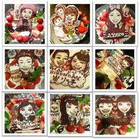 お誕生日やお祝いに事を盛り上げる似顔絵・キャラケーキをご用意☆ 1ホール3,000円でどんな要望にもお答え致します。2日前までwのご予約。