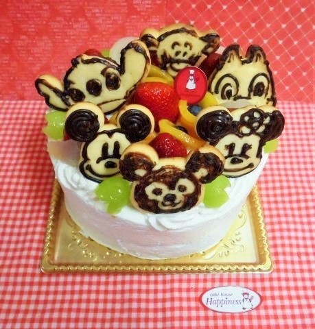 ５号 ディズニーキャラクタークッキーとフルーツトッピングのデコレーションケーキ Cake House