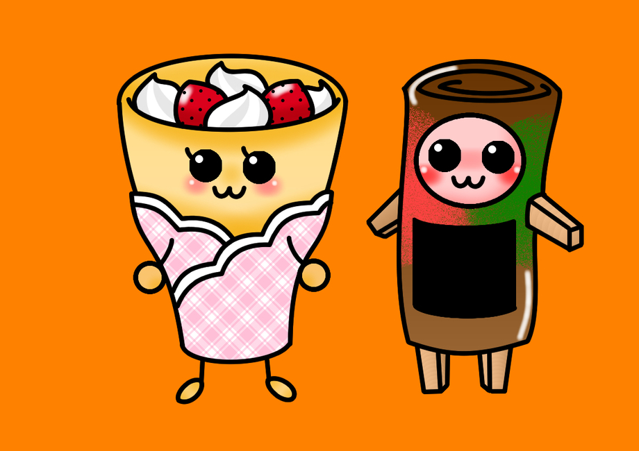 Kona スタのマスコットキャラクター クレープの クレちゃん と どんどん焼きの ドンどん です Kona スタ こなすた の写真