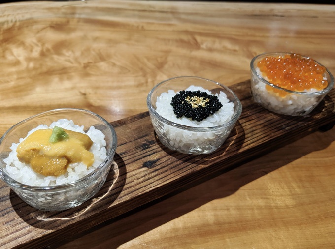 ウニ 生ウニ 柏駅 うに屋 3色おちょこ丼