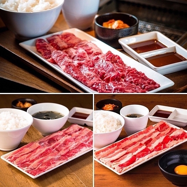 『焼肉ライク』の「匠カルビ&ハラミセット」と「バラカルビセット」と「牛すき焼肉セット(生卵付)」